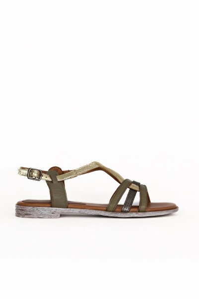Bueno Shoes Sandale plate de damă din piele kaki 01wy3401