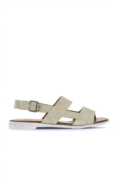 Bueno Shoes صندل مسطح للنساء من جلد الغزال الأخضر 01wa3017