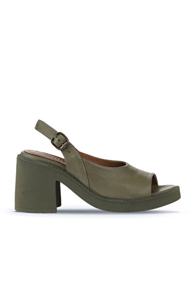 Bueno Shoes Sandale cu toc pentru femei din piele kaki 01wy12503