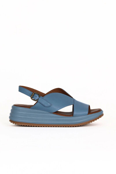 Bueno Shoes Sandale cu toc cu pană pentru femei din piele albastră 01we3202