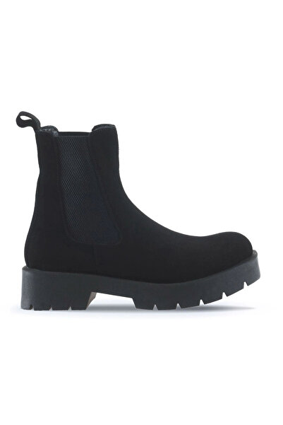 Bueno Shoes Μαύρα σουέτ γυναικεία φλατ μποτάκια 01wt2506