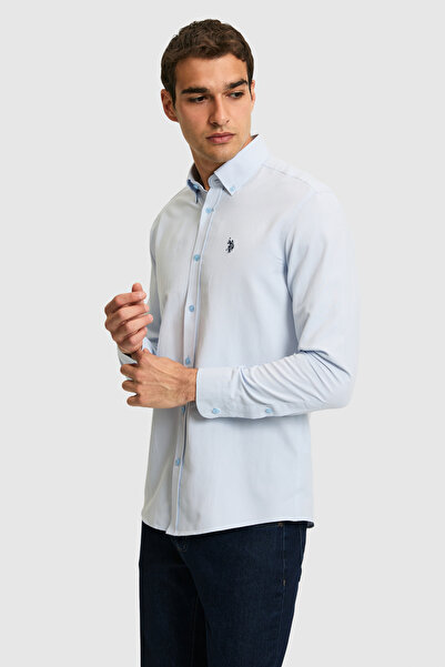 U.S. Polo Assn. Cămașă de bază cu mânecă lungă, albastru deschis, pentru bărbați 50324708-VR003