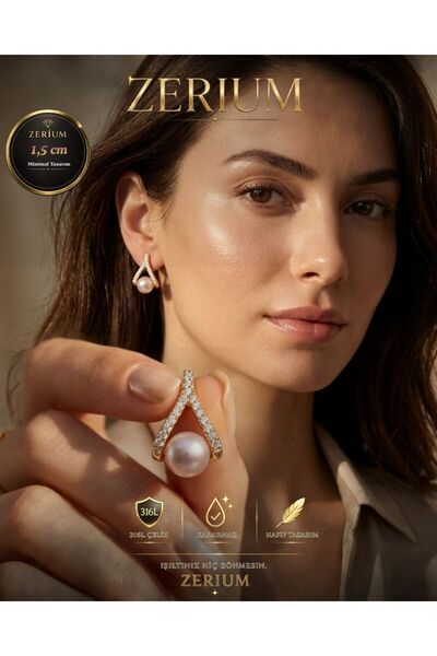 ZERİUM Rose İnci Parıltısı Modern Küpe