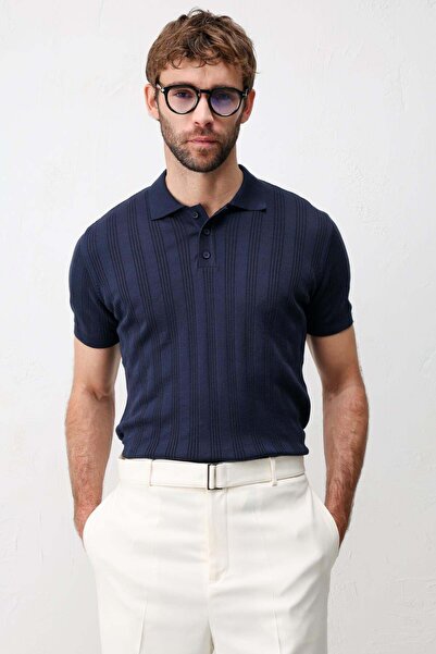 Antioch Lacivert Dokulu Triko Erkek Polo T-Shirt