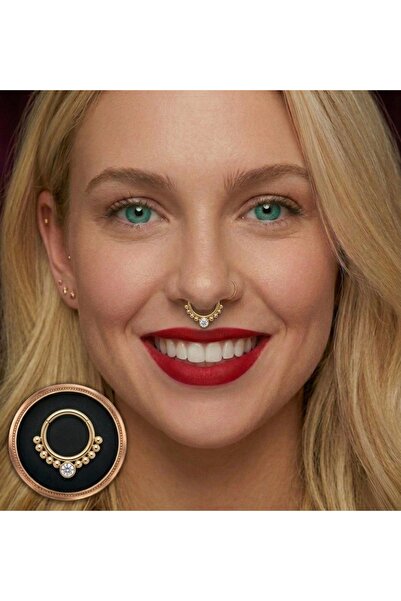 Bylin %100 316 L Cerrahi Çelik Taşlı Top Top Daith, Septum, Helix Kilitli Hal...