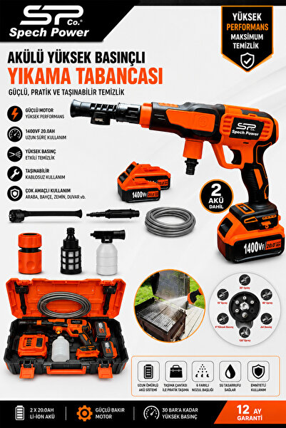 Spech Power Yüksek Basınçlı Kömürsüz Motor Akülü Oto Araba Yıkama Makinesi Şa...