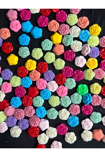 Bijumix Aksesuar 50 Adet  Karışık Renkli Şeffaf Gül  Plastik Çiçek Akrilik Bo...