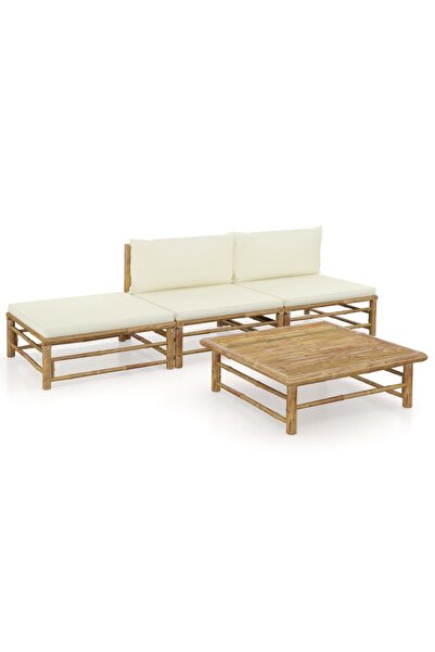 Concept Set mobilier de grădină, 4 piese, perne alb crem, bambus