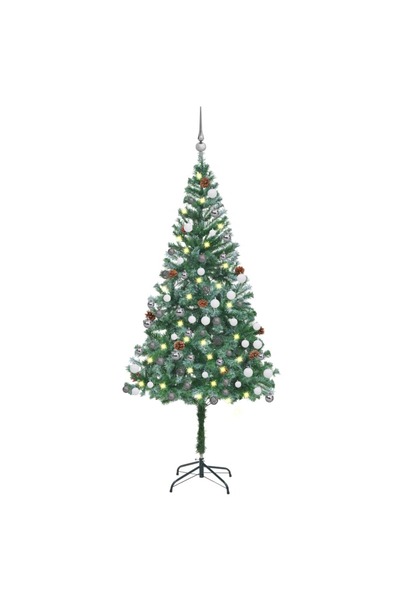Concept Brad de Crăciun artificial cu LED&globuri&conuri de pin, 180 cm