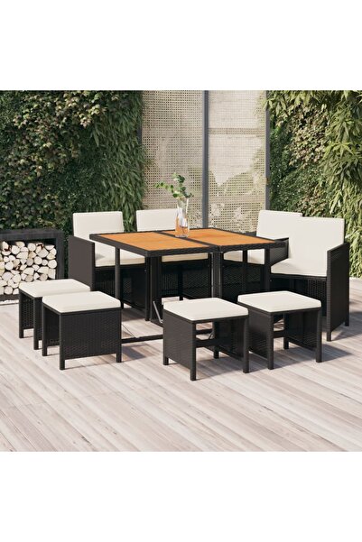 Concept Set mobilier de grădină cu perne, 9 piese, negru, poliratan