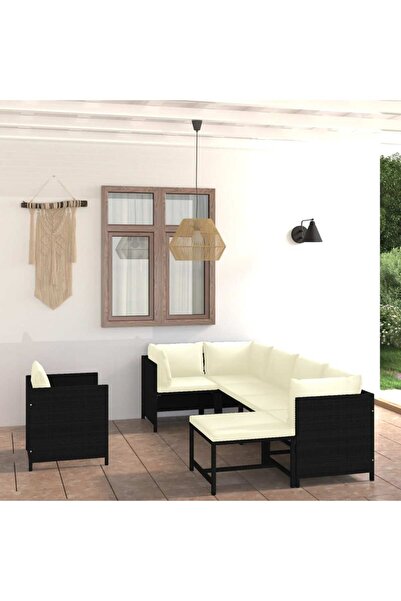 Concept Set mobilier de grădină cu perne, 7 piese, negru, poliratan