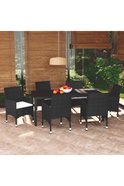 Concept Set de masă pentru grădină cu perne, 7 piese, negru, poliratan