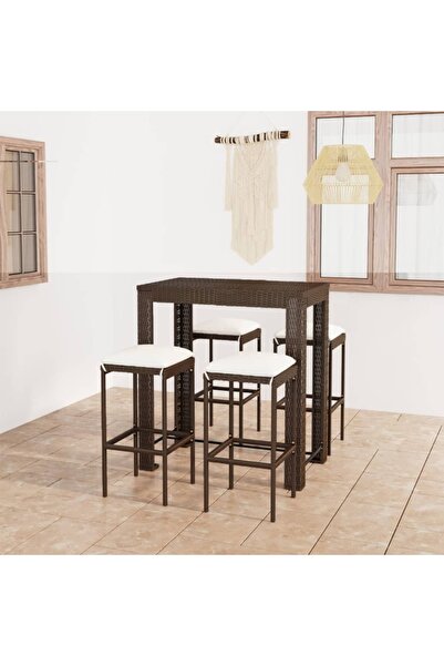 Concept Set mobilier bar de grădină cu perne, 5 piese, maro, poliratan