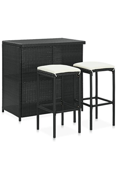 Concept Set mobilier de bar, 3 piese, negru, poliratan