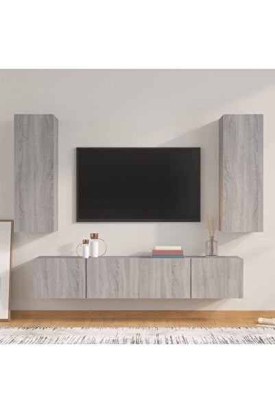 Concept Set dulap TV, 4 piese, gri sonoma, lemn prelucrat