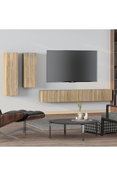 Concept Set dulap TV, 4 piese, stejar sonoma, lemn prelucrat