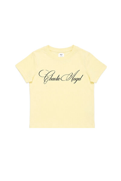 WHITE OF CREATIVE Kadın Chaotic Angel Yazılı Baskılı Baby Tee