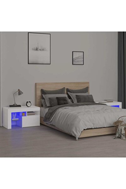 Concept Noptiere cu lumini LED, 2 buc., alb, 70x36,5x40 cm