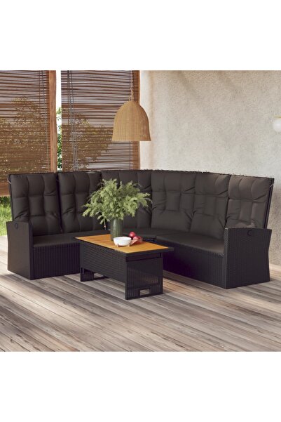 Concept Set șezlonguri de grădină, 2 piese, cu perne, negru, poliratan