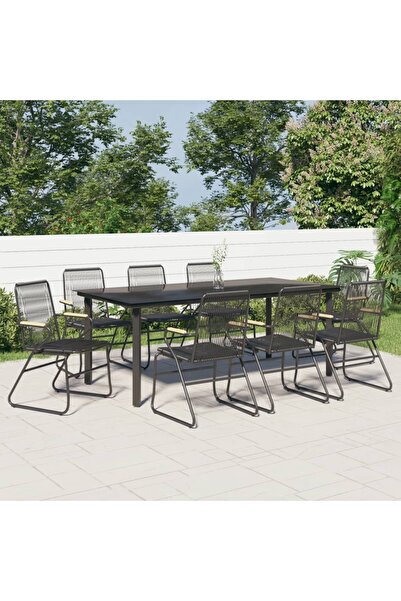 Concept Set cu masă pentru grădină, 9 piese, negru, ratan PVC