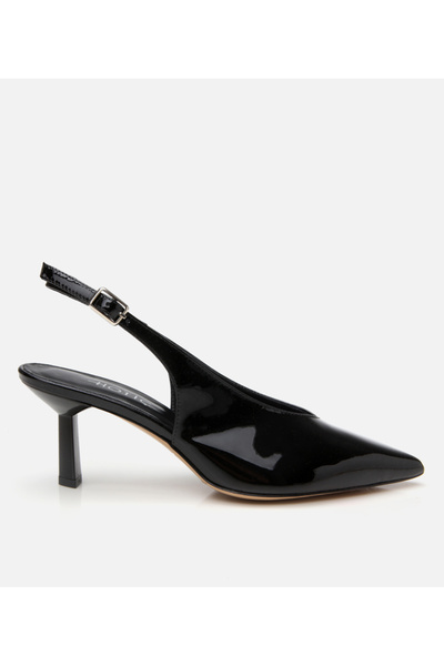 Hotiç Women's Patent Leather Black Open Back Heeled Shoes