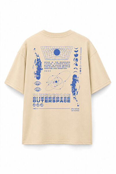 Eazy Co Eazy Beige Outer Space Unisex Oversize T-shirt με στάμπα και κοντά μα...