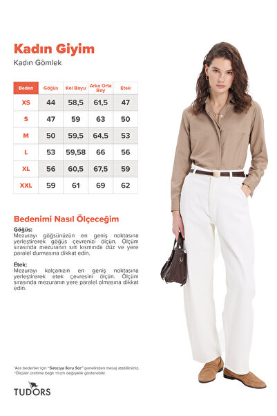 Tudors Kadın Slim Fit Dar Kesim Vucüda Oturan Uzun Kollu Gizli Düğme Detaylı Koyu Vizon Basic Gömlek