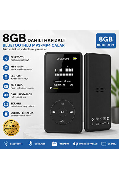 SIGHTZER 8GB DAHİLİ HAFIZALI BLUETOOTHLU MP3-MP4 ÇALAR SES KAYIT FM RADİO DAH...
