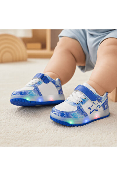 Kidohug Pantofi copii cu lumini LED, Inchidere velcro, Alb/Albastru