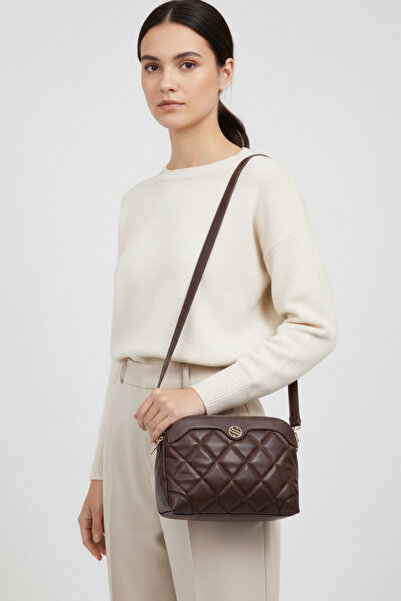 By Hakan Sn 1267 Quilted Women's Handbag Brown
