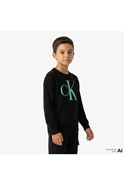 Calvin Klein Jeans Monogram Reg. Çocuk Siyah Kazak
