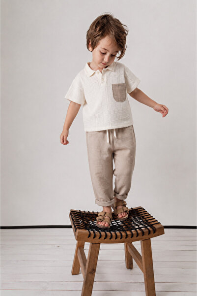 Jikko Baby Boy's Polo Collar Knitwear Top and Pants Set -3717