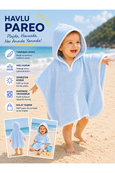 Tomuycuk Blue Baby Boy Bathrobe / Pareo with Hood 100% Cotton - Soft & Water-...