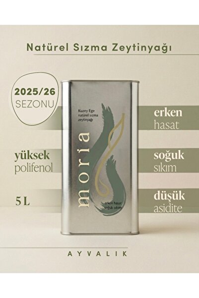Moria Zeytinyağı Ayvalık Erken Hasat Soğuk Sıkım 5 Litre Natürel Sızma Zeytin...
