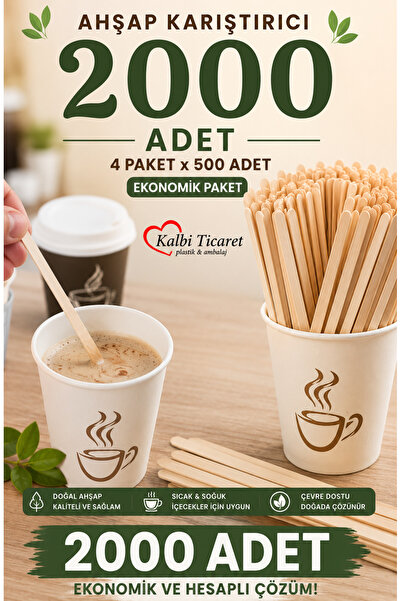 Kalbi Ticaret Ahşap Karıştırıcı 2000 Adet Çay Kahve Karıştırma Çubuğu Tahta K...