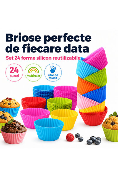 iTin Set 24 forme brioșe silicon, reutilizabile, 6.5 cm, multicolor