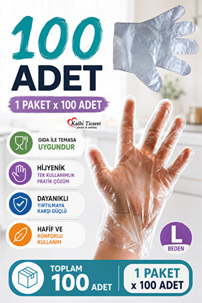 Kalbi Ticaret Şeffaf Eldiven 100 Adet Hışır Poşet Eldiven Kullan At Tek Kulla...