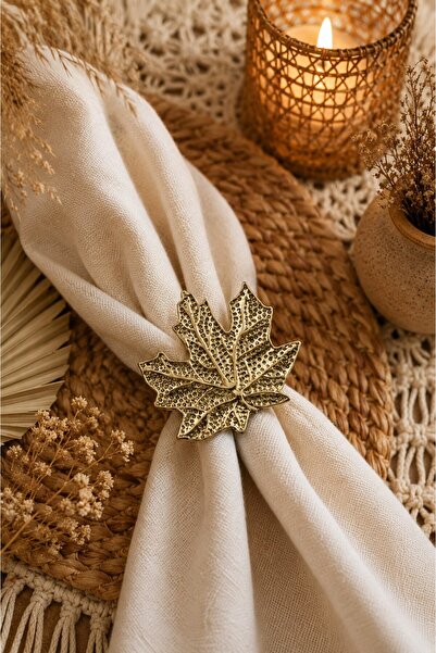 Emtory Home 6 Adet Gold Vintage Çınar Yaprağı Metal Peçete Halkası - Napkin Ring