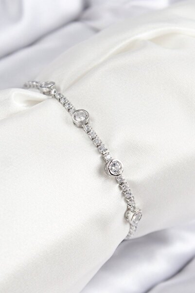 Skygo Brass Zircon Stone Circle Model Silver Color Elevator Women's Bracelet ...