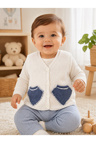 Hobi Kafe Hand Knitted 12 Month White Baby Boy Vest