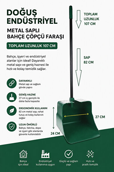 Doğuş Dğuş Endüstriyel Faraş Bahçe Çöpçü Faraşı Temizlik Küreği Metal Saplı T...