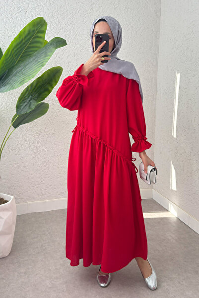 Salih Çelebi Cross Gathered Hijab Dress 2222 - Nar