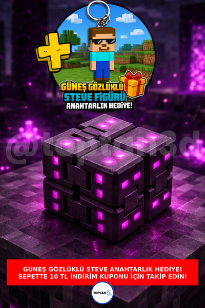 Toptan3D Minecraft Tarzı Enderman Stres Küpü, Sonsuz Küp + Steve Anahtarlık