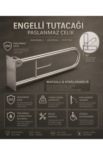 Mayaglory Katlanabilir Engelli Tutacağı Yaşlılar ve Hamileler İçin Tutunma Ba...