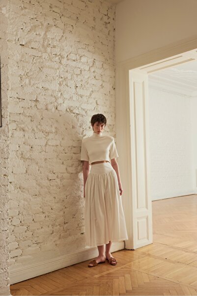 LAULEİ High Waist Midi Skirt Cotton Ecru