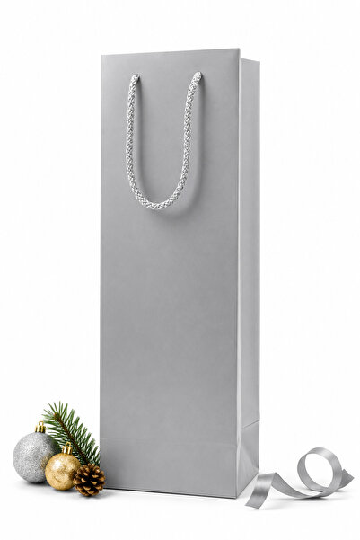 repro design Şişe Boy Premium Gümüş Karton Çanta 12 X 35 X 8 Cm Karton Poşet ...