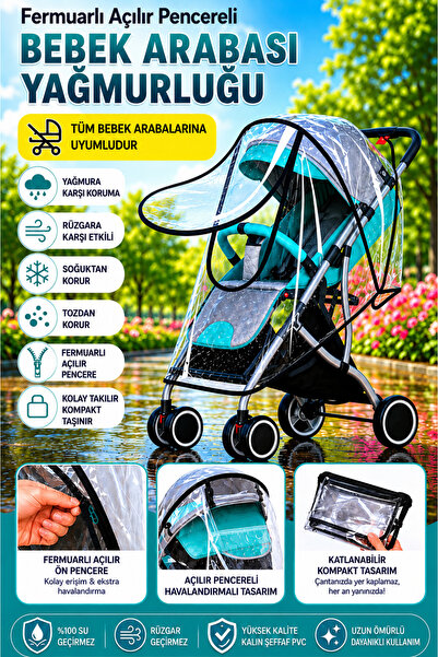 Özlem Toys Fermuarlı Açılır Pencereli Bebek Arabası Yağmurluğu(BÜTÜN BEBEK AR...
