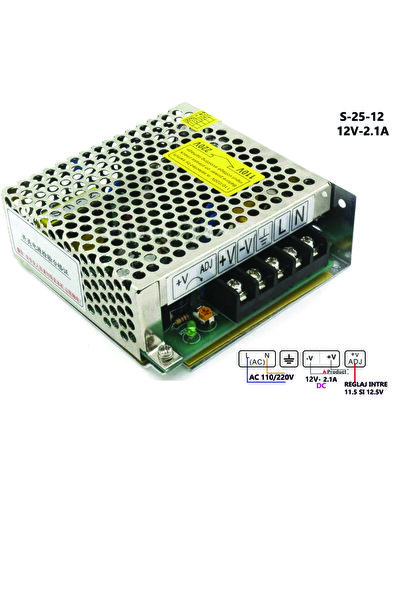 KNTECH Sursa de alimentare S-25-12 tip open frame 12V/2,1A, tensiune reglabil...