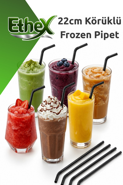 Ethex Siyah Körüklü Frozen Kalın Pipet - 100 Adet 22 Cm 7 Mm