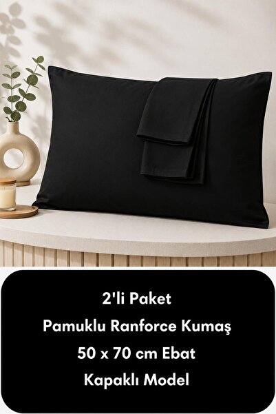TEXTİLEGARDEN Cotton 2-Piece Pillowcase 50X70 cm Black